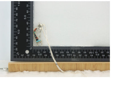 Navajo Kokopelli Necklace Sterling Silver Authentic Natural Gemstone