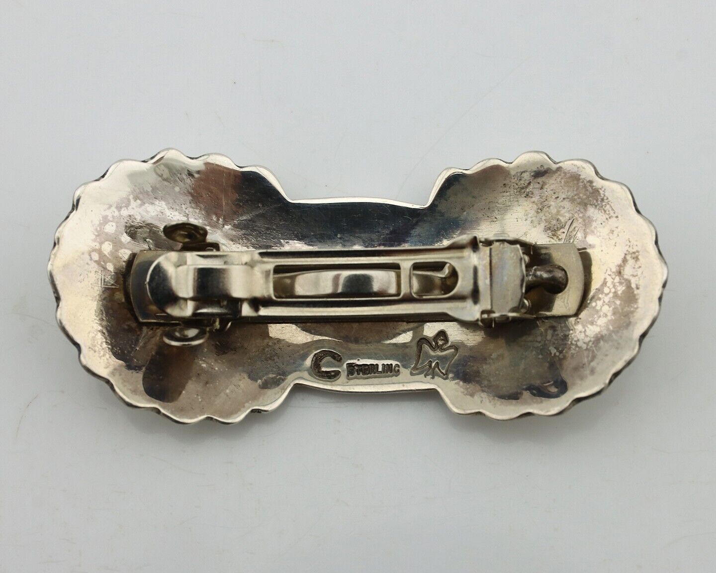 Women's Navajo Hair Clip Hand Stamped 925 Silver Artist Signed C Montoya C.80's