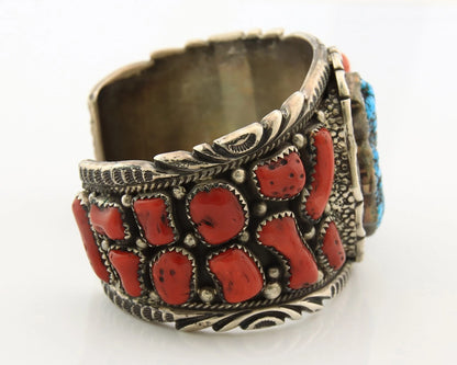 Navajo Cuff Bracelet Sterling Silver Natural Gemstone Vintage Signed ST