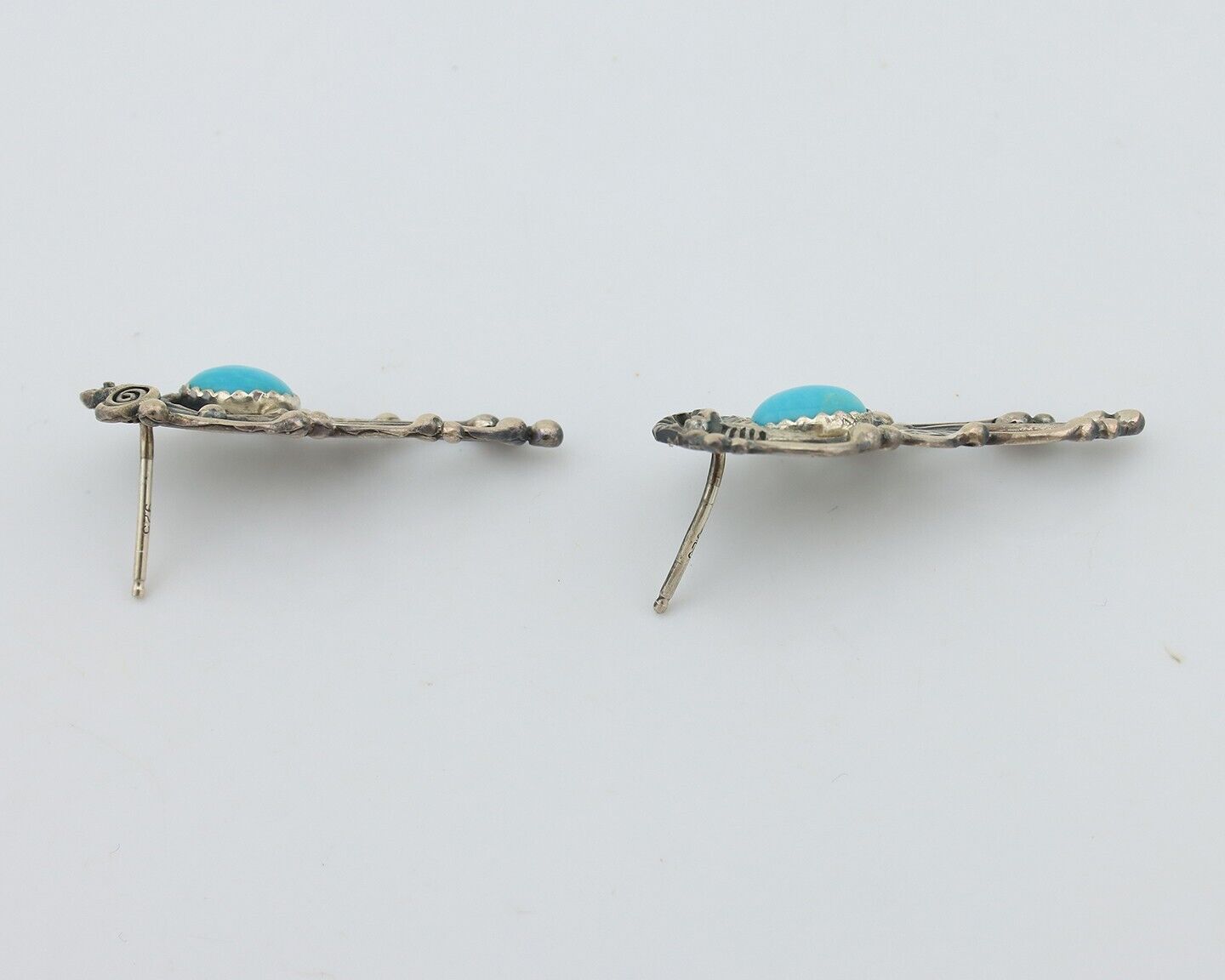 Navajo Earrings 925 Silver Natural Blue Turquoise Native American Artist C.80s