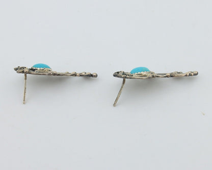 Navajo Earrings 925 Silver Natural Blue Turquoise Native American Artist C.80s