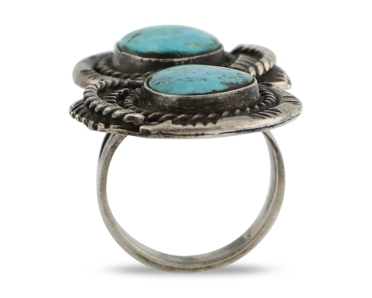 Navajo Ring 925 Silver Natural Blue Turquoise Native American Artist C.80's