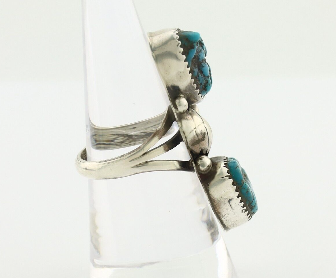 Navajo 2 Stone Ring 925 Silver Seafoam Turquoise Native American Artist C.80's