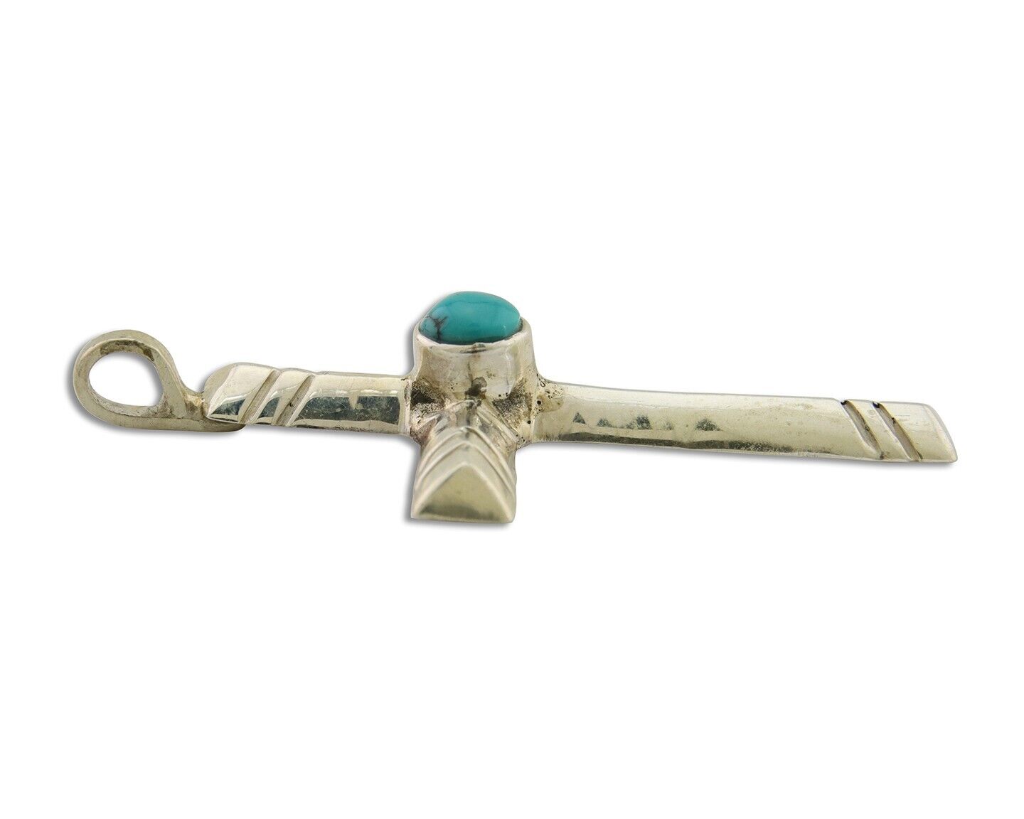 Navajo Sand Cast Cross Pendant 925 Silver Turquoise Artist Signed J Yazzie C.80s