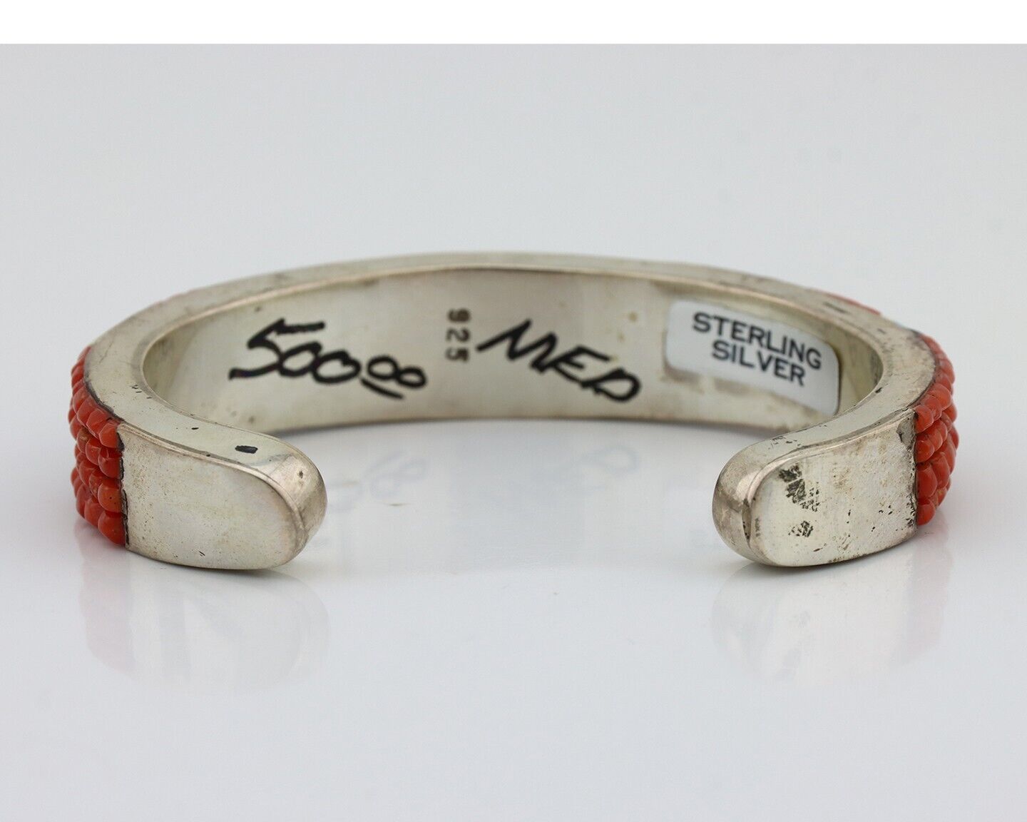 Navajo Bracelet 925 Silver Natural Red Coral & Gemstones Native American C.80's