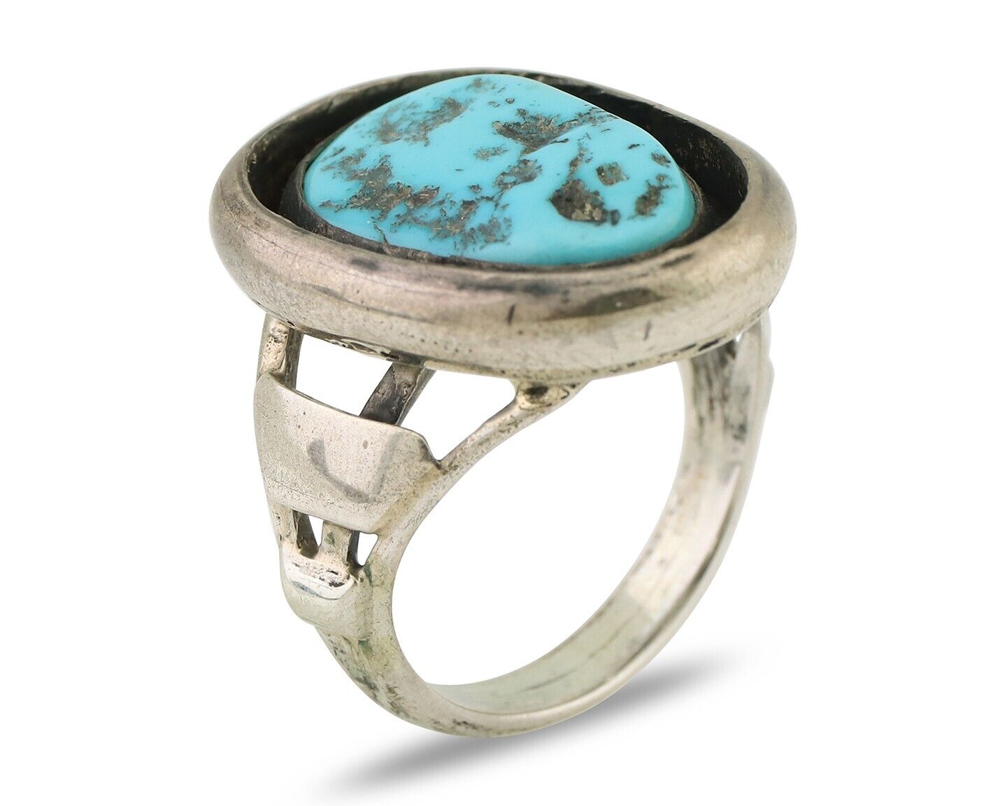 Navajo Ring 925 Silver Sleeping Beauty Turquoise Signed M Montoya C.80's