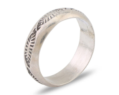 Navajo Hand Stamped Band 925 Silver 6.0 mm Signed Larry Chavez Size 9.25 C.80's