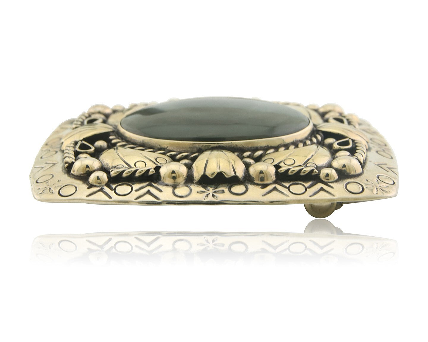 Navajo Belt Buckle .999 Nickel Agate Native Artist Handmade 2.5 x 3.0 in C.80s