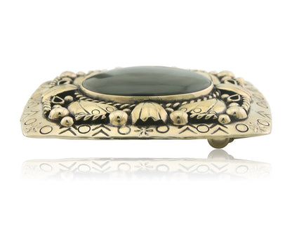 Navajo Belt Buckle .999 Nickel Agate Native Artist Handmade 2.5 x 3.0 in C.80s