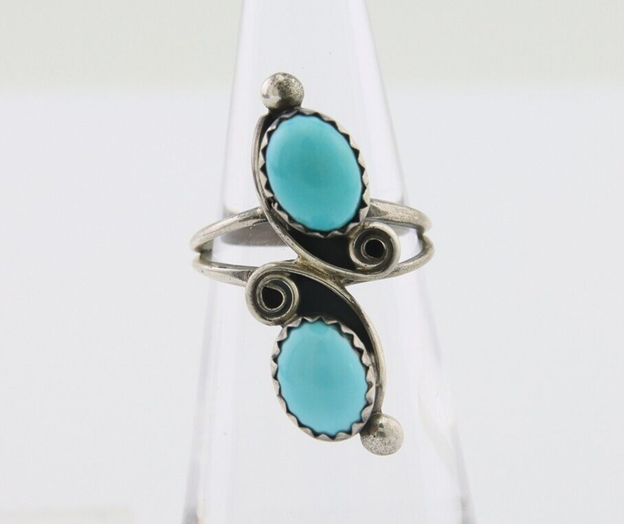 Navajo Ring 925 Silver Kingman Turquoise Native American Artist C.80's