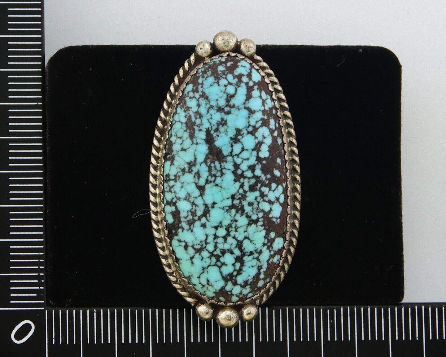 Navajo Ring 925 Sterling Spiderweb Blue Turquoise Native Artist C.80's Size 9.5
