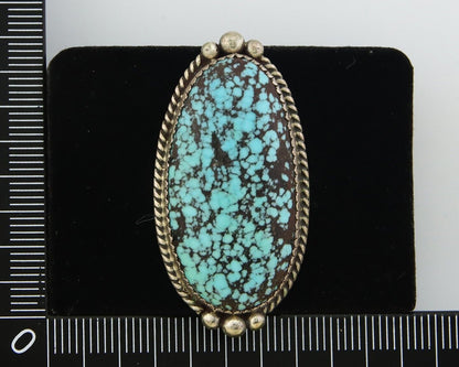 Navajo Ring 925 Sterling Spiderweb Blue Turquoise Native Artist C.80's Size 9.5