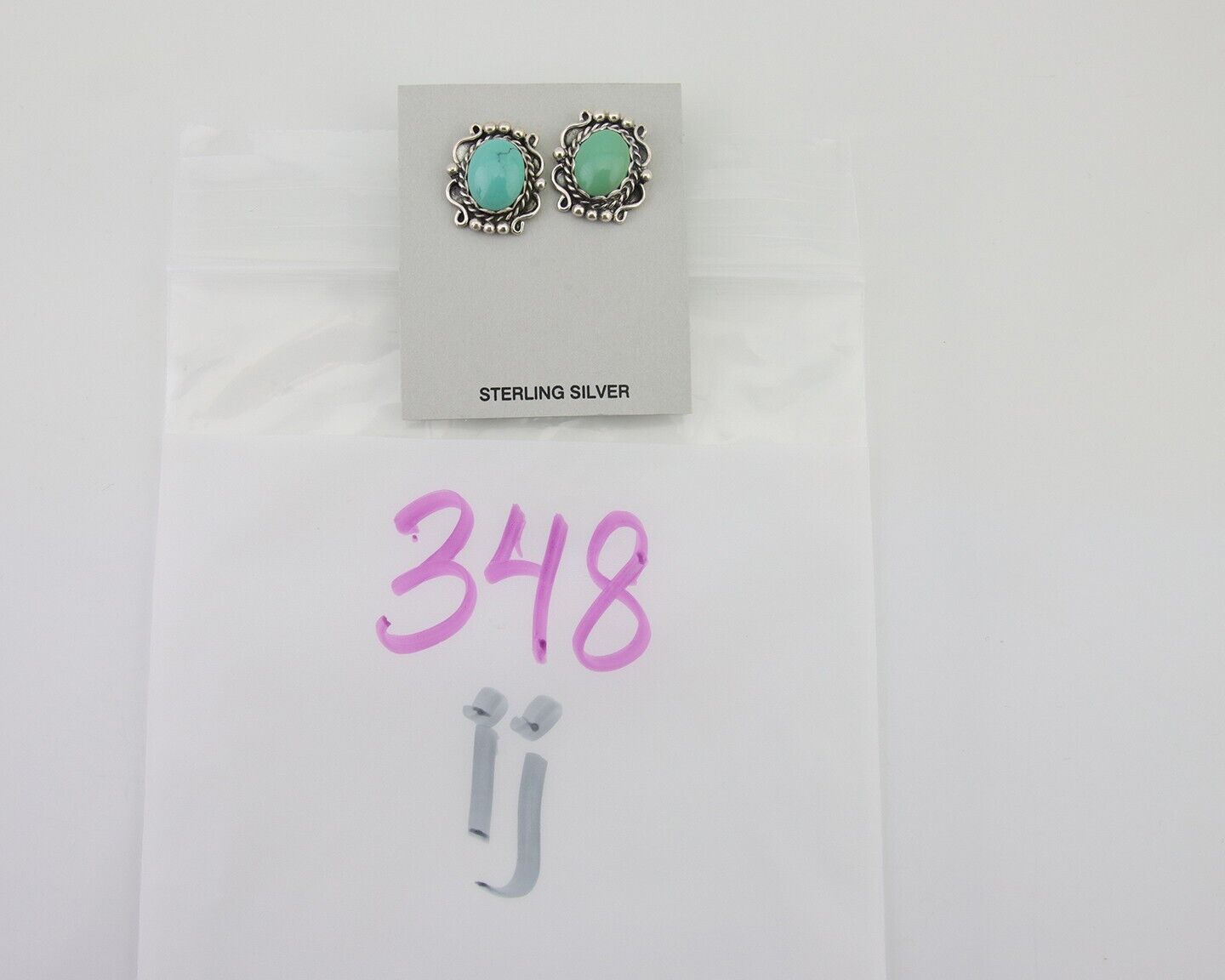 Navajo Earrings 925 Natural Turquoise Native Artist Signed VM C.80's