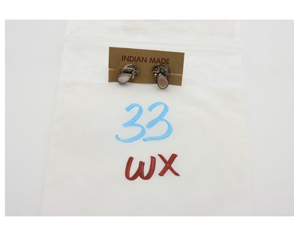 Navajo Earrings 925 Silver Handmade Natural Pink Mussel Native American Artist