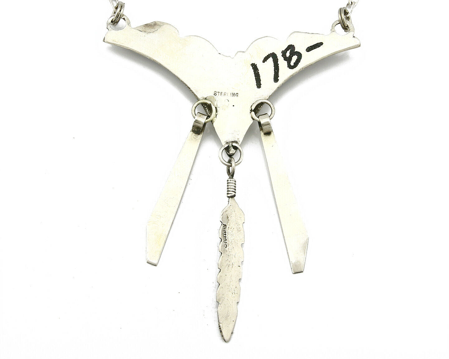 Navajo Signed S Natural Powder Blue Turquoise .925 SOLID Silver Necklace