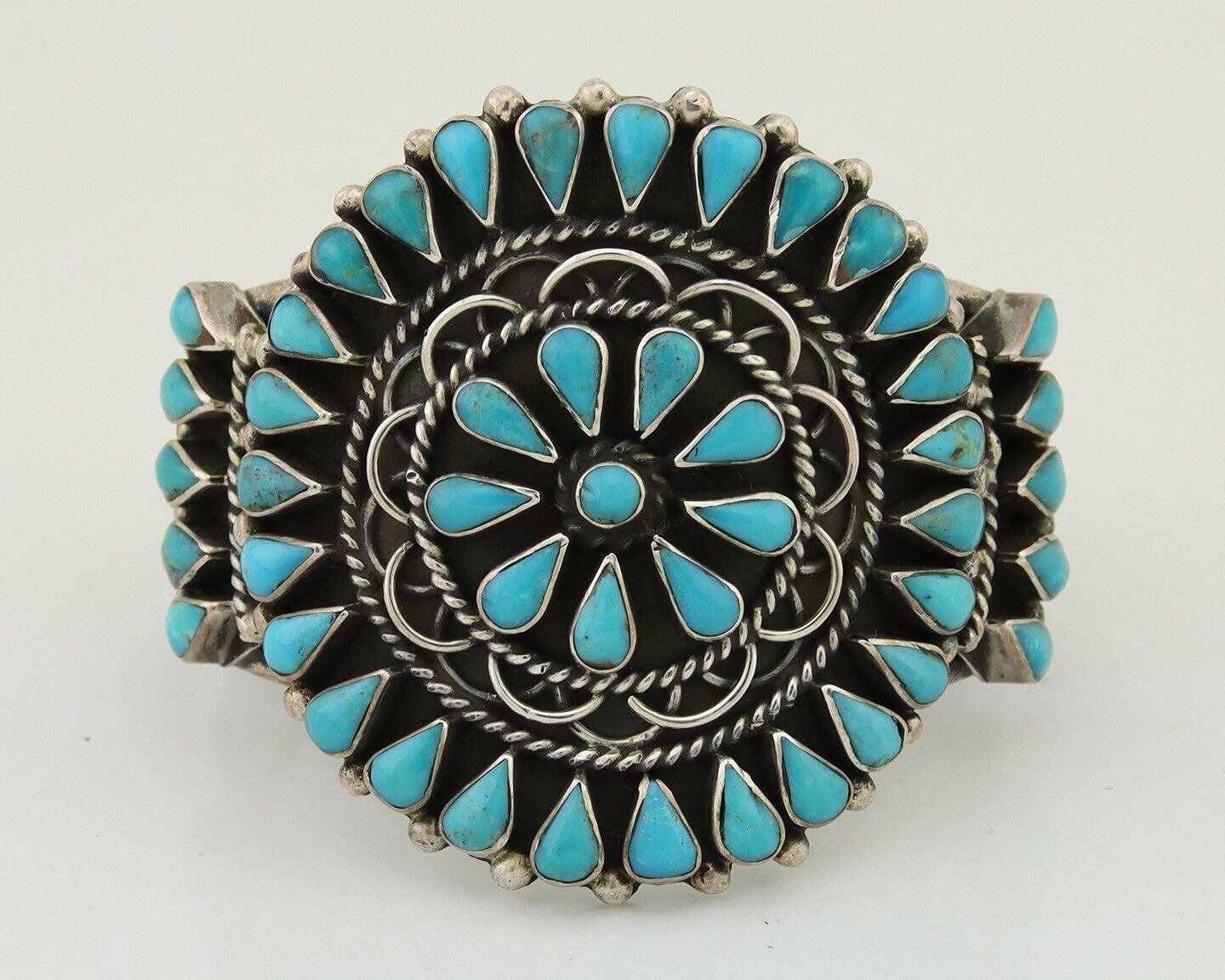 Navajo Bracelet 925 Silver Natural Blue Turquoise Signed Delbert Chatter C.80's