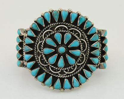 Navajo Bracelet 925 Silver Natural Blue Turquoise Signed Delbert Chatter C.80's