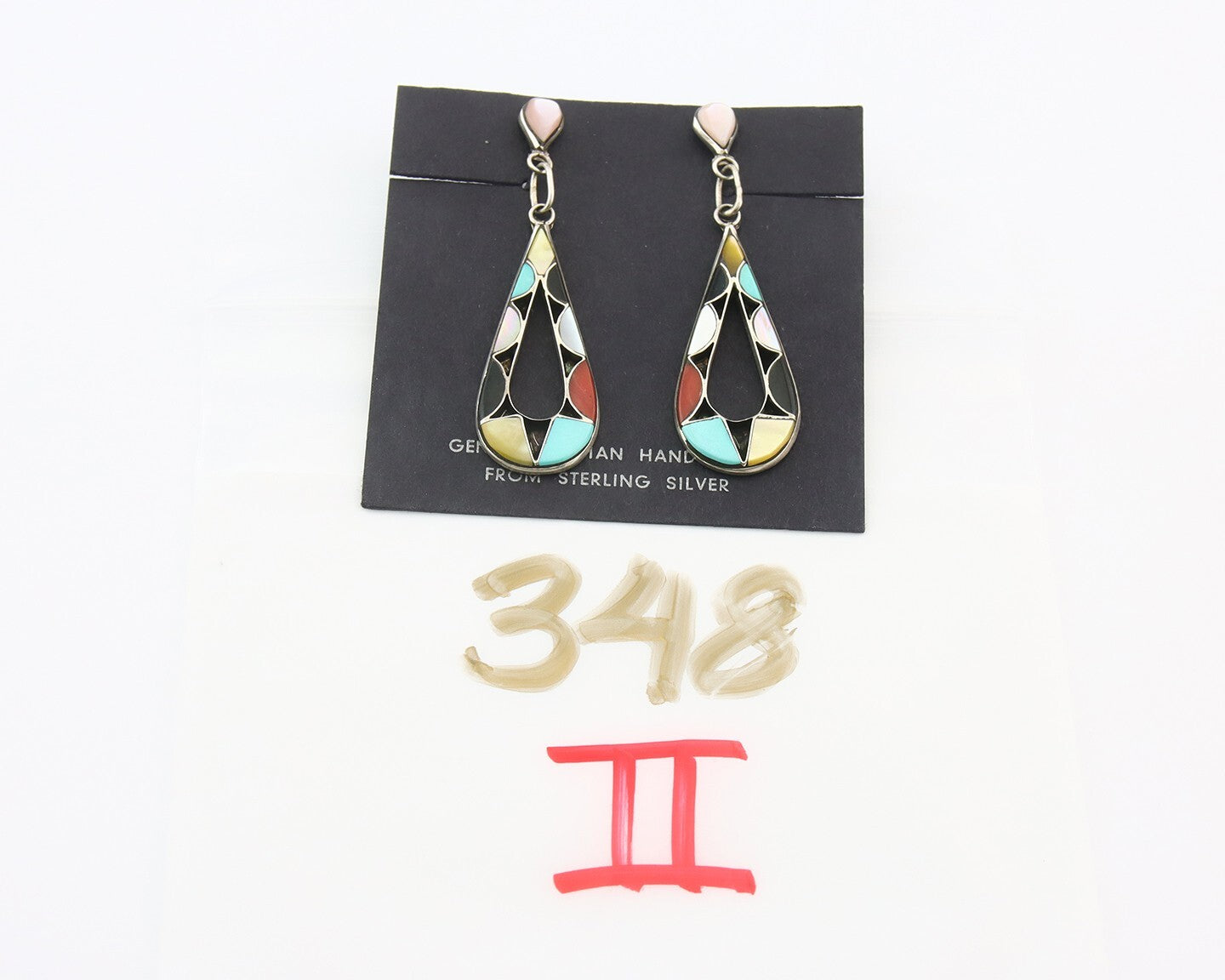 Navajo Earrings 925 Silver Natural Gemstone Native American Artist C.80's