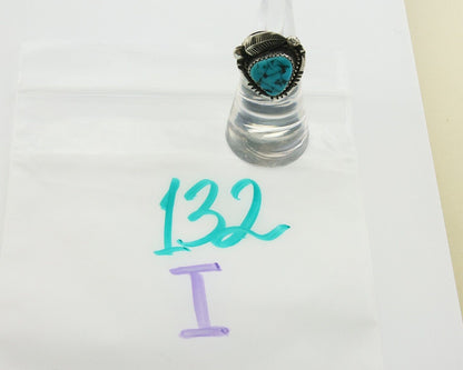Navajo Ring 925 Sterling Natural Blue Turquoise Native Artist C.80's Size 4.5