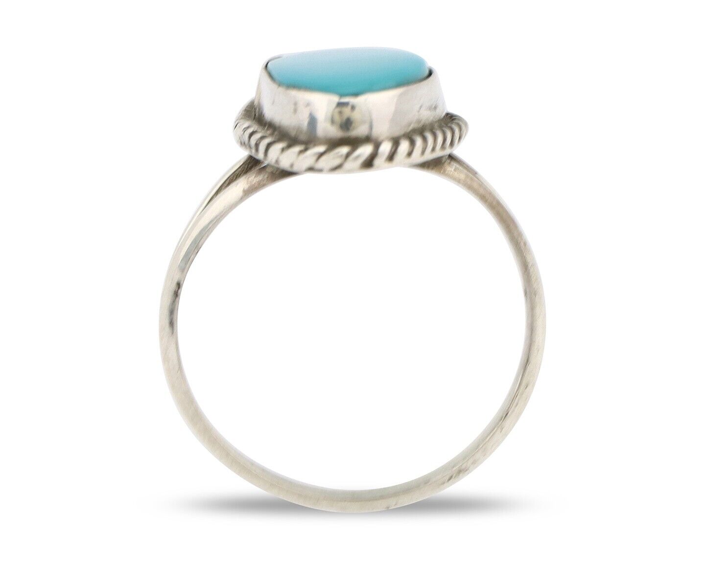 Navajo Ring 925 Silver Natural Turquoise Artist Signed Rabbit Stick C.80's