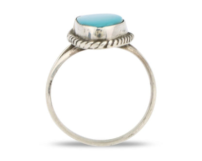 Navajo Ring 925 Silver Natural Turquoise Artist Signed Rabbit Stick C.80's