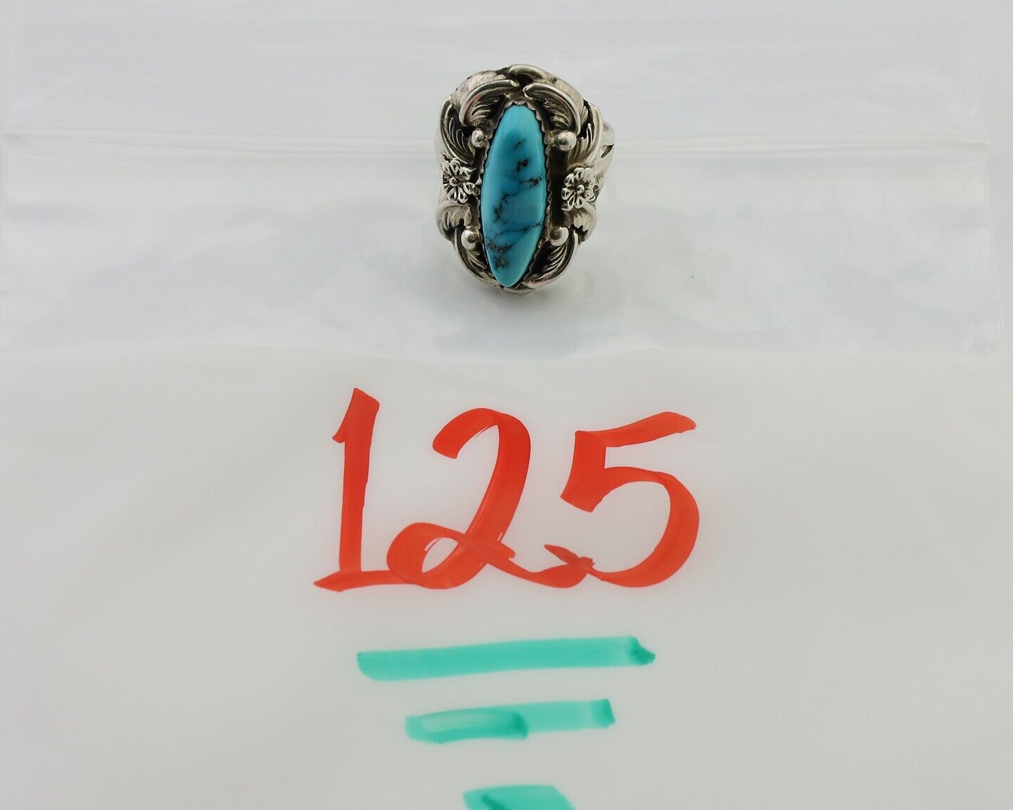 Navajo Ring 925 Silver Sleeping Beauty Turquoise Signed JJM C.80's