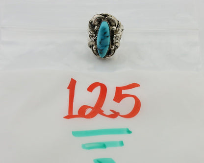Navajo Ring 925 Silver Sleeping Beauty Turquoise Signed JJM C.80's