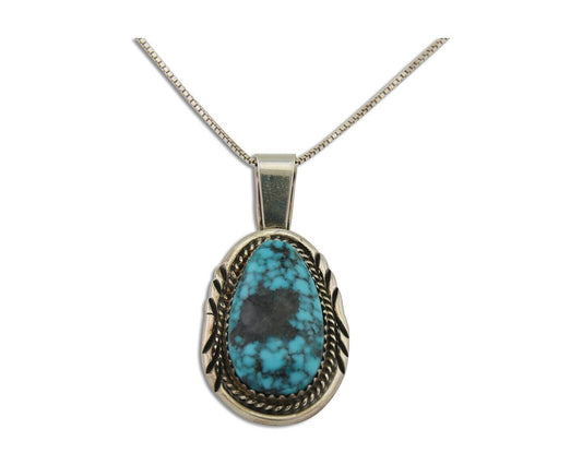 Navajo Necklace 925 Silver Spiderweb Turquoise Artist Signed Loretta Begay C80's
