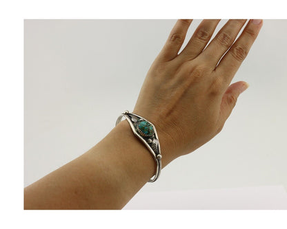 Navajo Bracelet 925 Silver Kingman Turquoise Native American Artist C.80's
