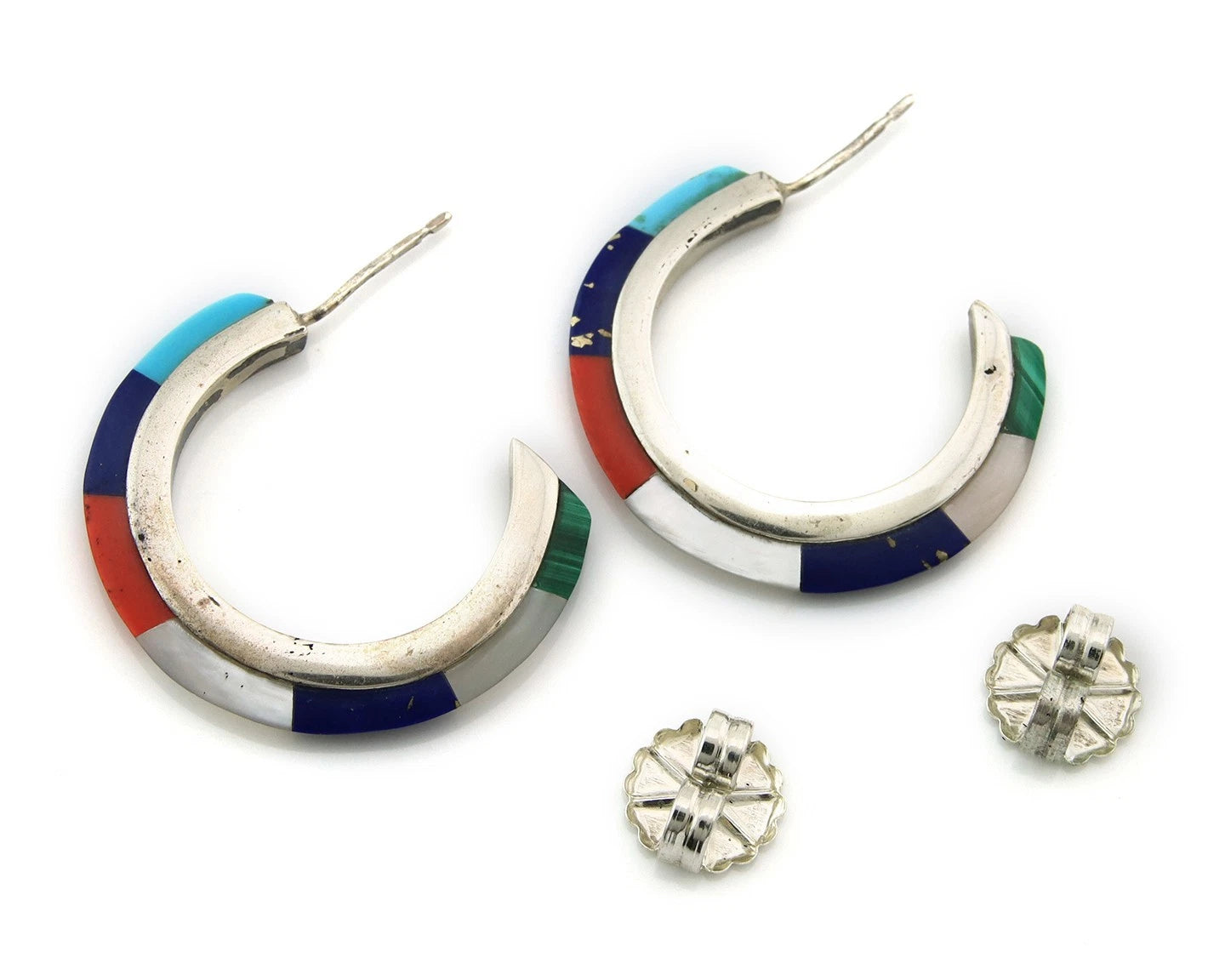 Navajo Half Hoop Earrings Sterling Silver Natural Gemstone Native Handmade