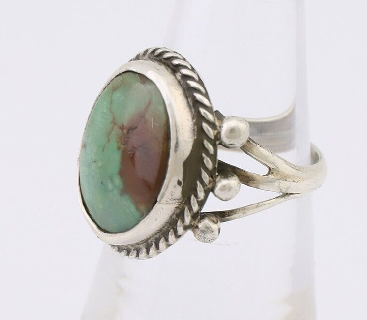 Navajo Ring 925 Silver Natural Green Turquoise Artist Signed MC C.80's