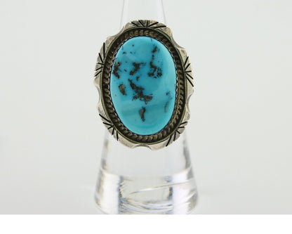 Navajo Ring 925 Silver Sleeping Beauty Turquoise Artist Siged Becenti C.80's