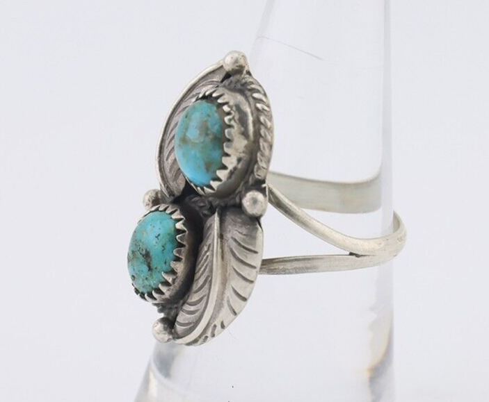 Navajo Ring 925 Silver Natural Blue Gem Turquoise Artist Signed MC C.80's