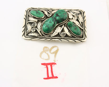Navajo Ranger Belt Buckle 925 Silver Mined Green Turquoise Signed H Martinez C80