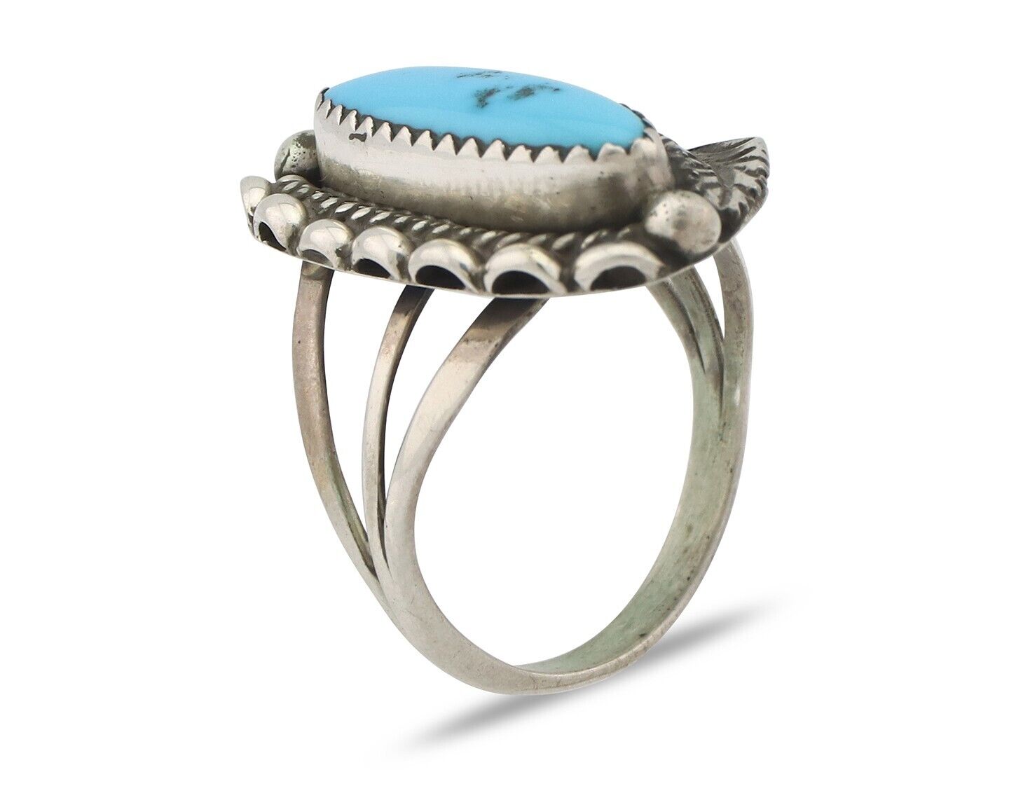 Navajo Ring .925 Silver Sleeping Beauty Turquoise Signed SkyStone Creations C80s