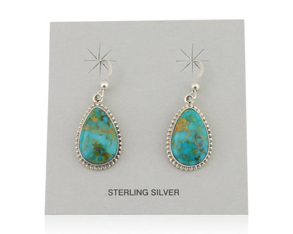Navajo Dangle Earrings 925 Silver Natural Turquoise Artist Signed Montoya C.80's