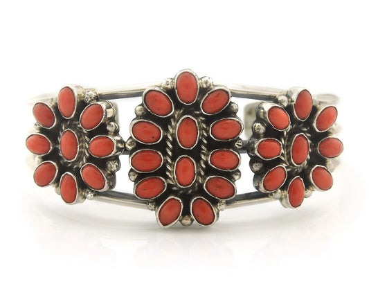 Navajo Cuff Bracelet Sterling Silver Natural Coral Vintage Handmade