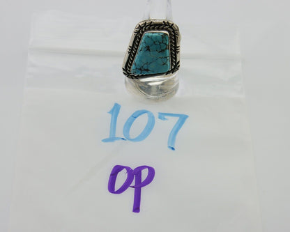 Navajo Ring 925 Silver Spiderweb Turquoise Artist Siged L Bennett C.80's