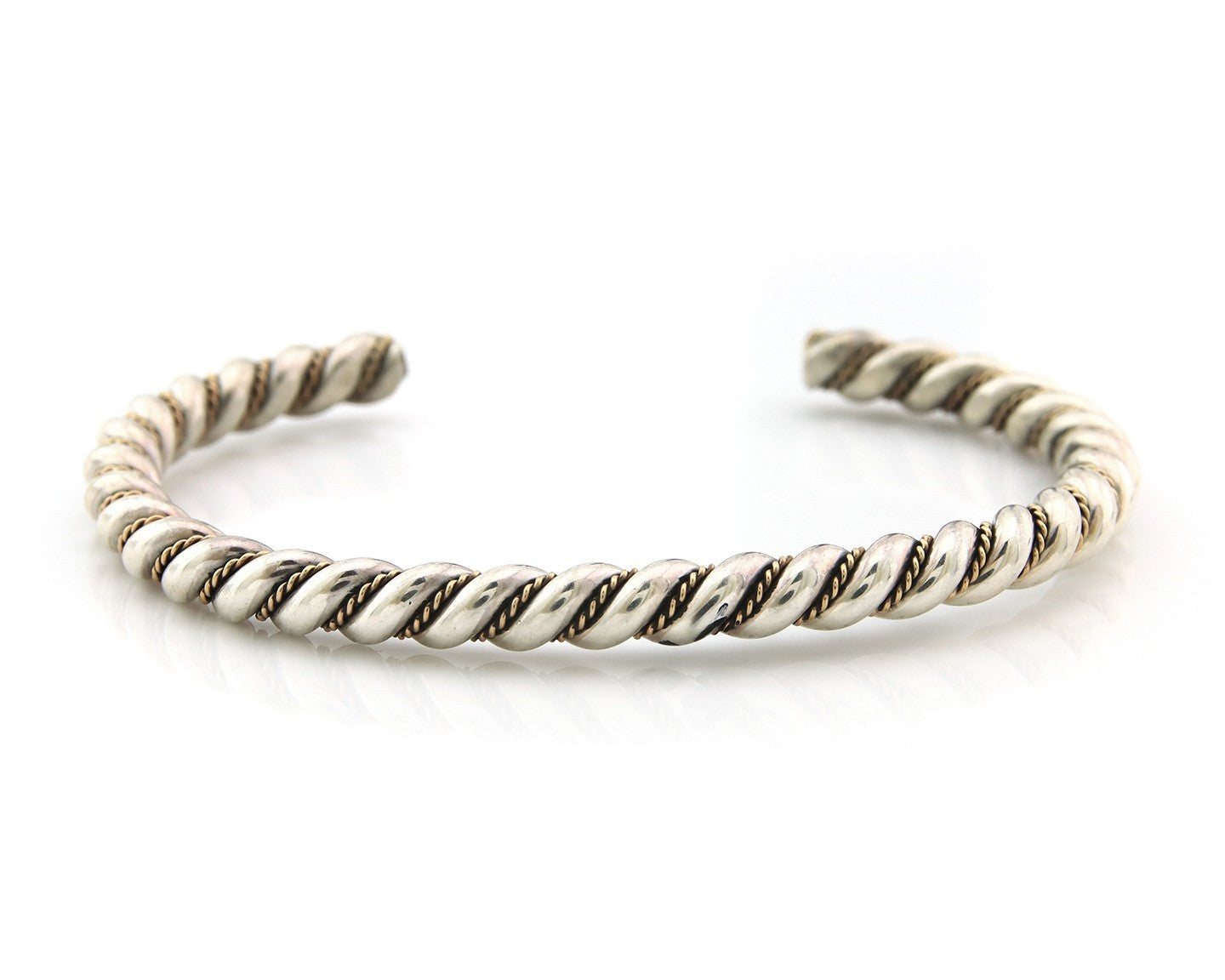 Navajo Twist Bracelet Sterling Silver Gold Authentic Vintage Native Artist 5mm