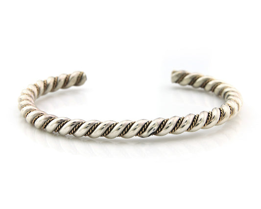 Navajo Twist Bracelet Sterling Silver Gold Authentic Vintage Native Artist 5mm