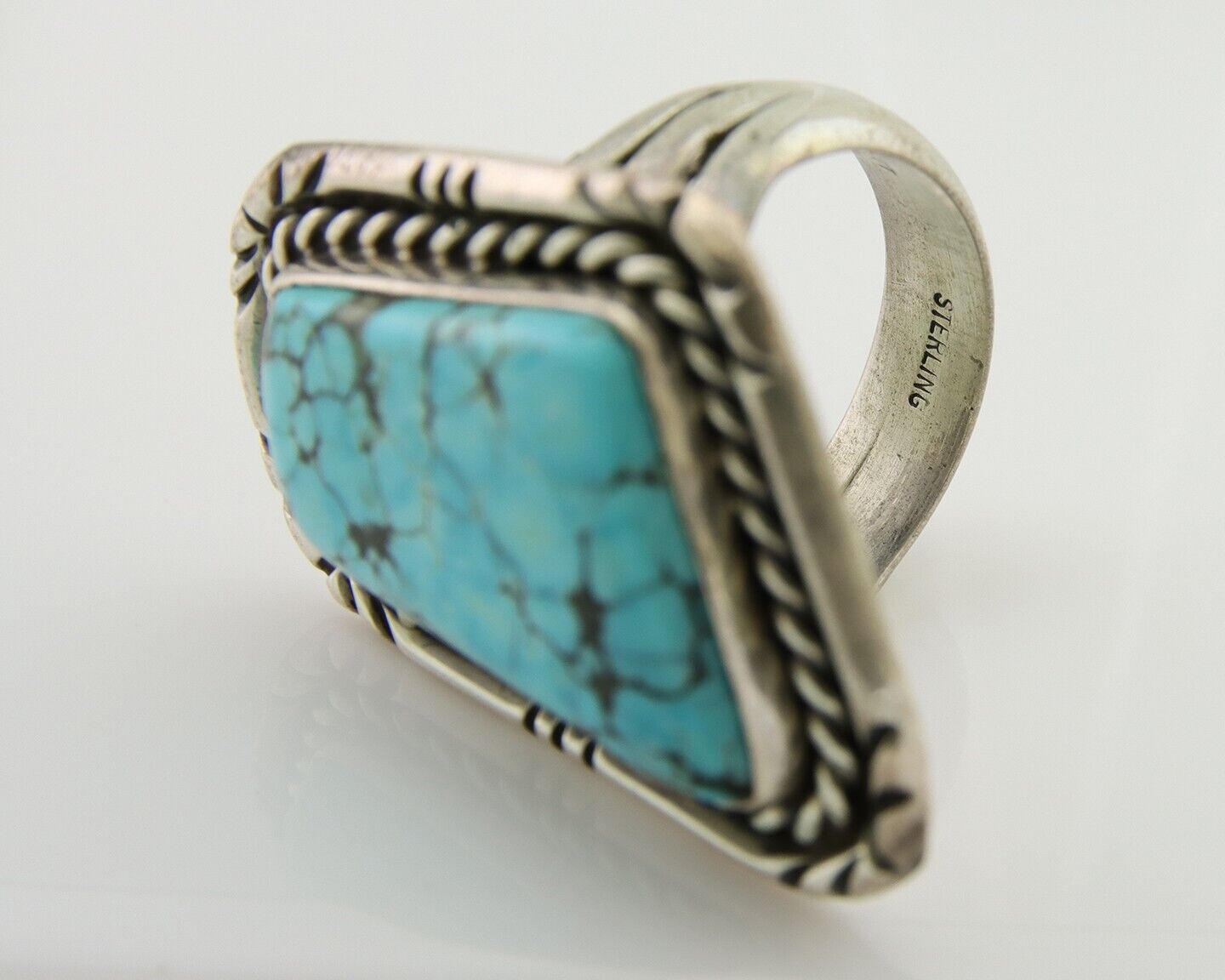Navajo Ring 925 Silver Spiderweb Turquoise Artist Siged L Bennett C.80's