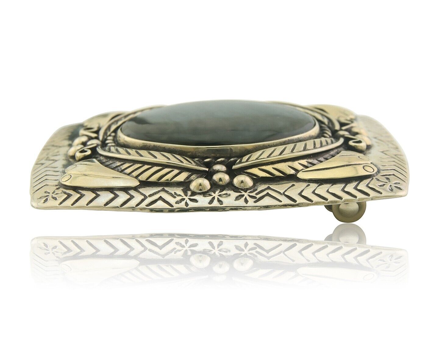 Navajo Belt Buckle .999 Nickel Agate Native Artist Handmade 2.5 x 3.0 in C.80s