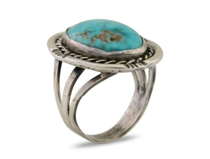 Navajo Ring .925 Silver Nevada Turquoise Artist Signed JT C.80's