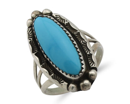 Navajo Ring .925 Silver Sleeping Beauty Turquoise Signed SkyStone Creations C80s