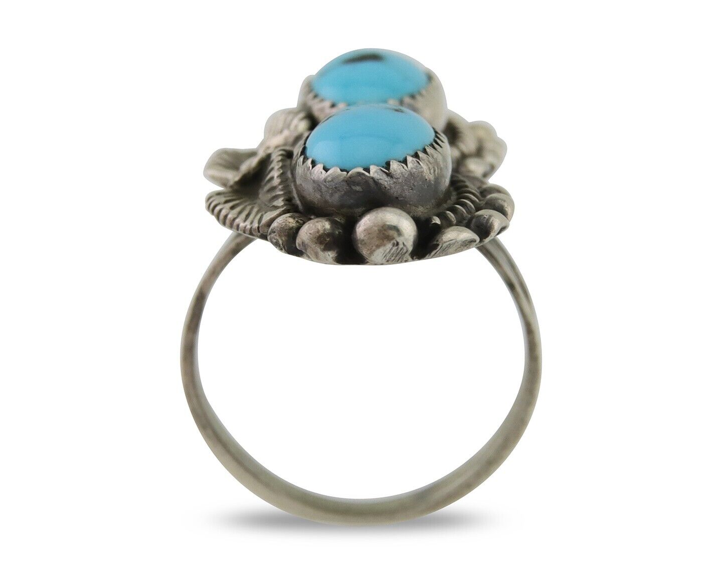 Navajo Ring 925 Silver Natural Blue Turquoise Native Artist Signed SC C.80's