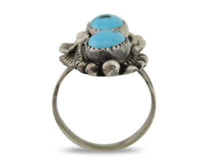Navajo Ring 925 Silver Natural Blue Turquoise Native Artist Signed SC C.80's