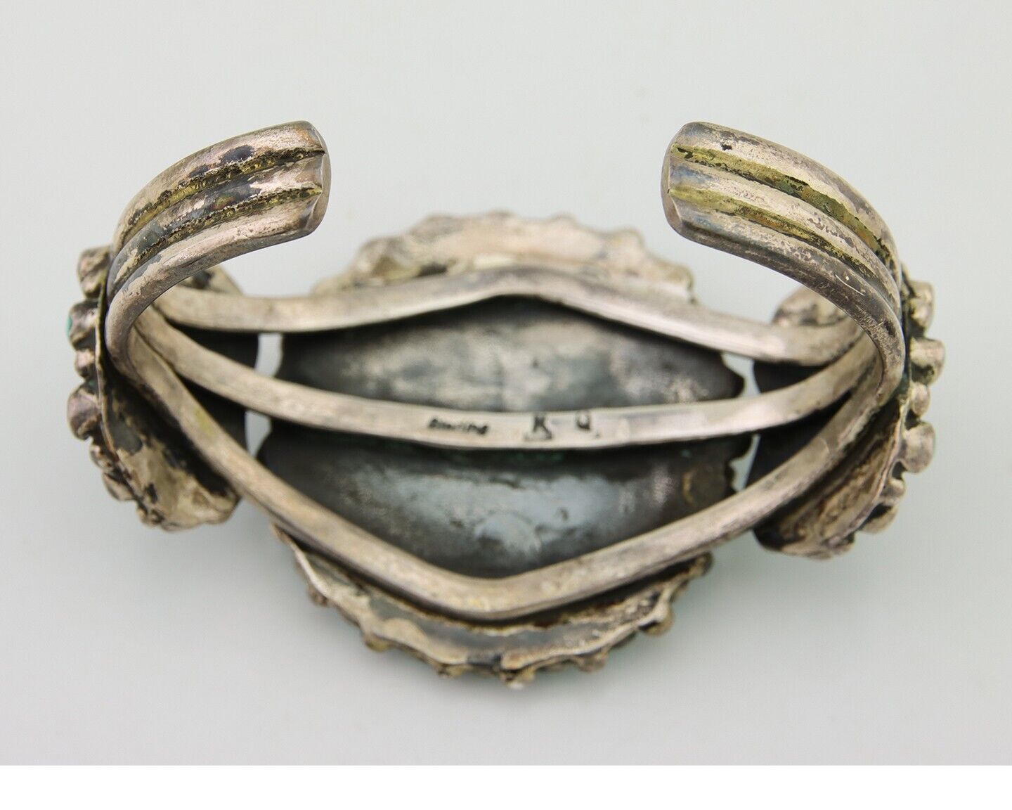 Navajo Bracelet 925 Silver Natural Blue Turquoise Signed RQ C.80's