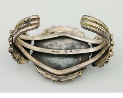 Navajo Bracelet 925 Silver Natural Blue Turquoise Signed RQ C.80's