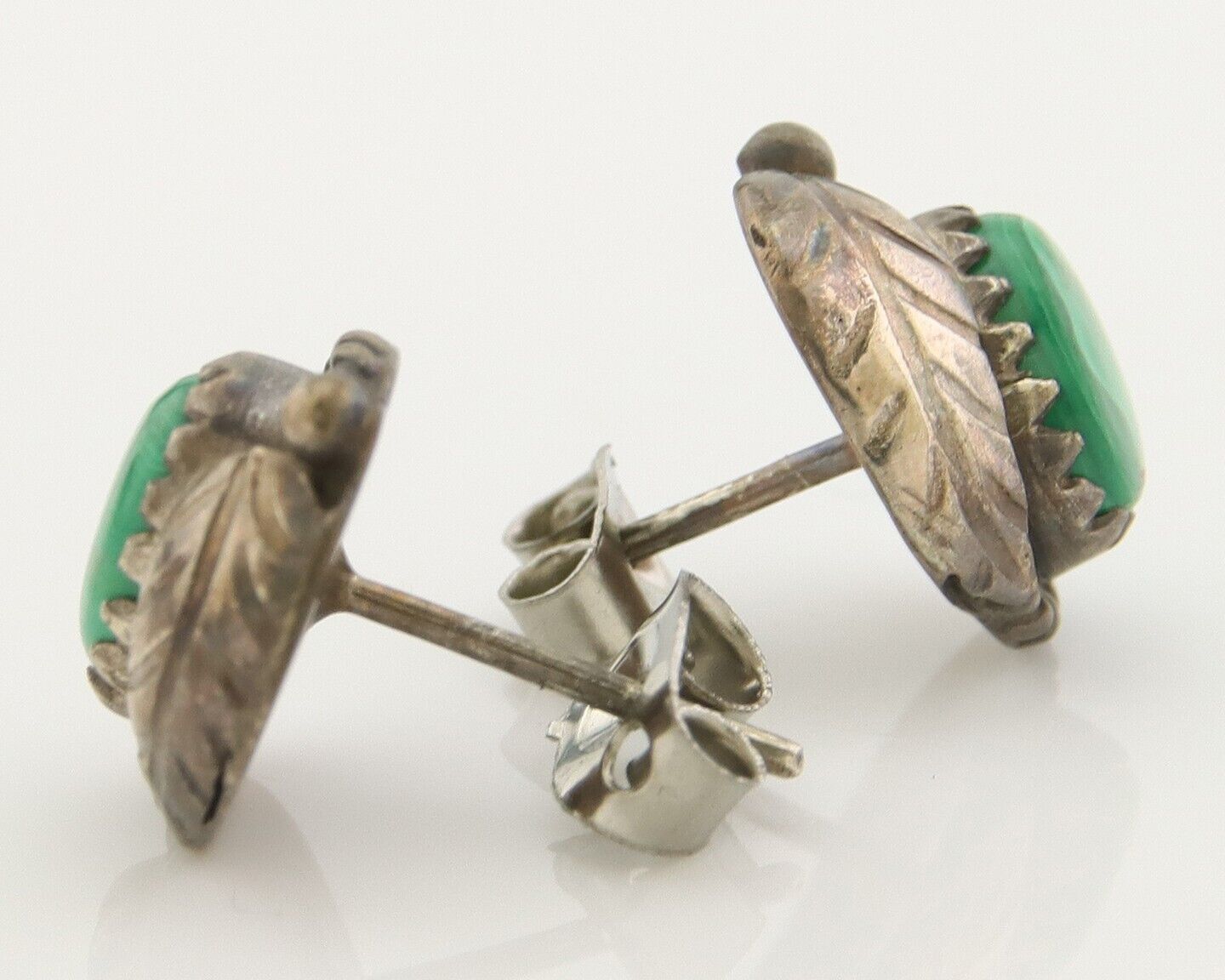 Navajo Earrings 925 Silver Handmade Natural Green Malachite Native American C80s