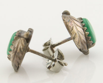 Navajo Earrings 925 Silver Handmade Natural Green Malachite Native American C80s